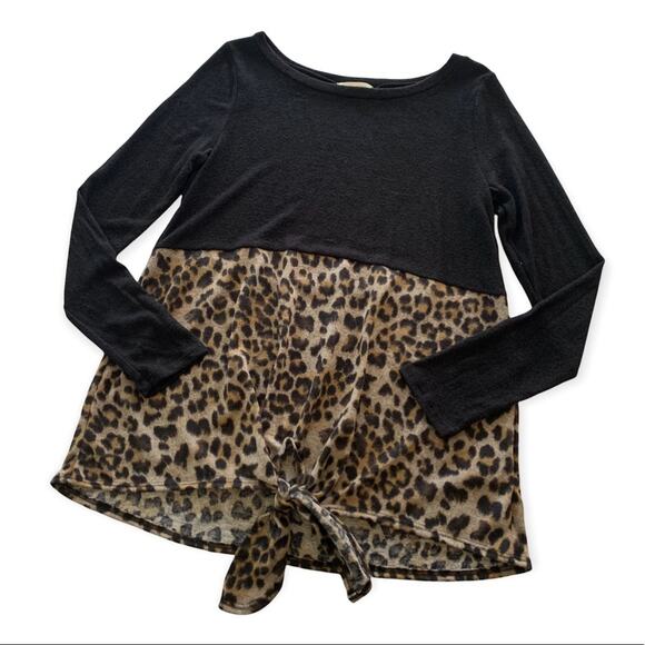 Promesa | Leopard Print & Black Colorblock Tie Front Tunic Medium - Picture 1 of 11